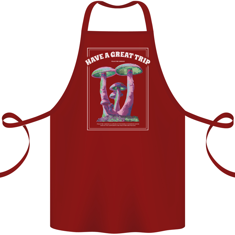 Have a Great Trip Magic Mushrooms LSD Hippy Cotton Apron 100% Organic Maroon