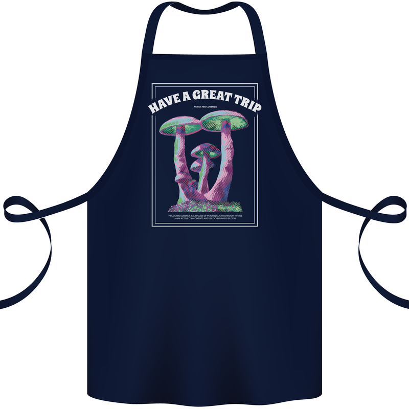 Have a Great Trip Magic Mushrooms LSD Hippy Cotton Apron 100% Organic Navy Blue