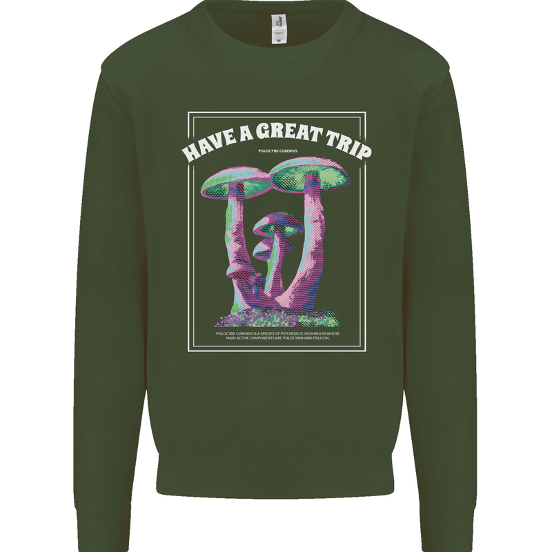 Have a Great Trip Magic Mushrooms LSD Hippy Kids Sweatshirt Jumper Forest Green