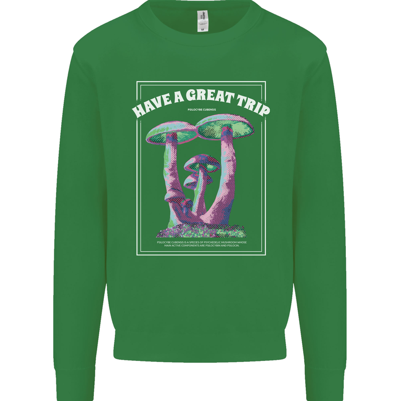 Have a Great Trip Magic Mushrooms LSD Hippy Kids Sweatshirt Jumper Irish Green