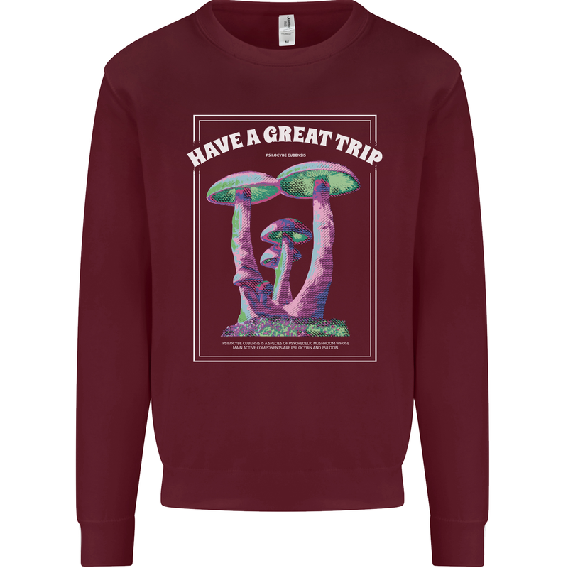 Have a Great Trip Magic Mushrooms LSD Hippy Kids Sweatshirt Jumper Maroon