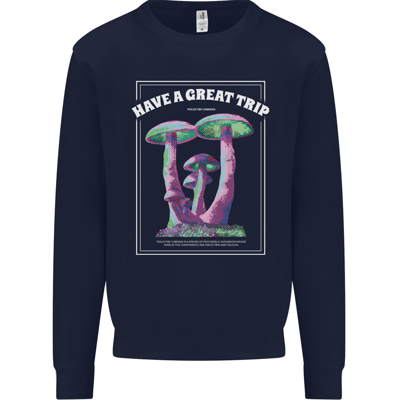 Have a Great Trip Magic Mushrooms LSD Hippy Kids Sweatshirt Jumper Navy Blue