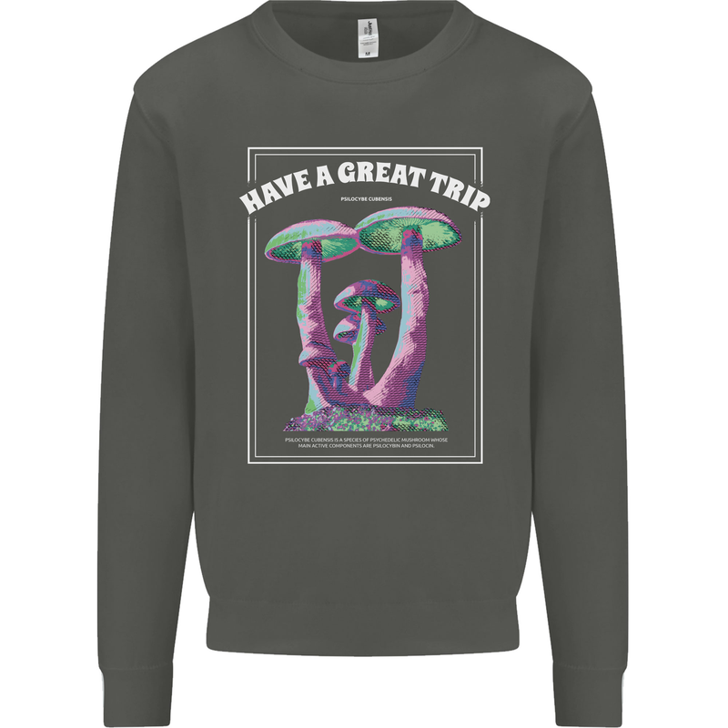 Have a Great Trip Magic Mushrooms LSD Hippy Kids Sweatshirt Jumper Storm Grey