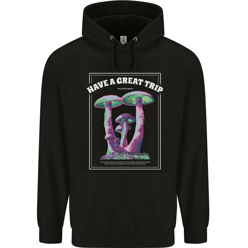 Have a Great Trip Magic Mushrooms LSD Hippy Mens 80% Cotton Hoodie Black