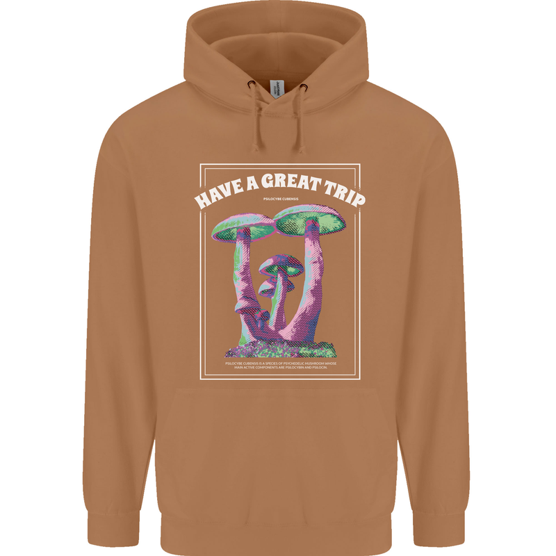 Have a Great Trip Magic Mushrooms LSD Hippy Mens 80% Cotton Hoodie Caramel Latte
