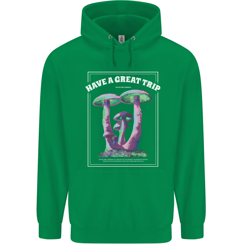 Have a Great Trip Magic Mushrooms LSD Hippy Mens 80% Cotton Hoodie Irish Green