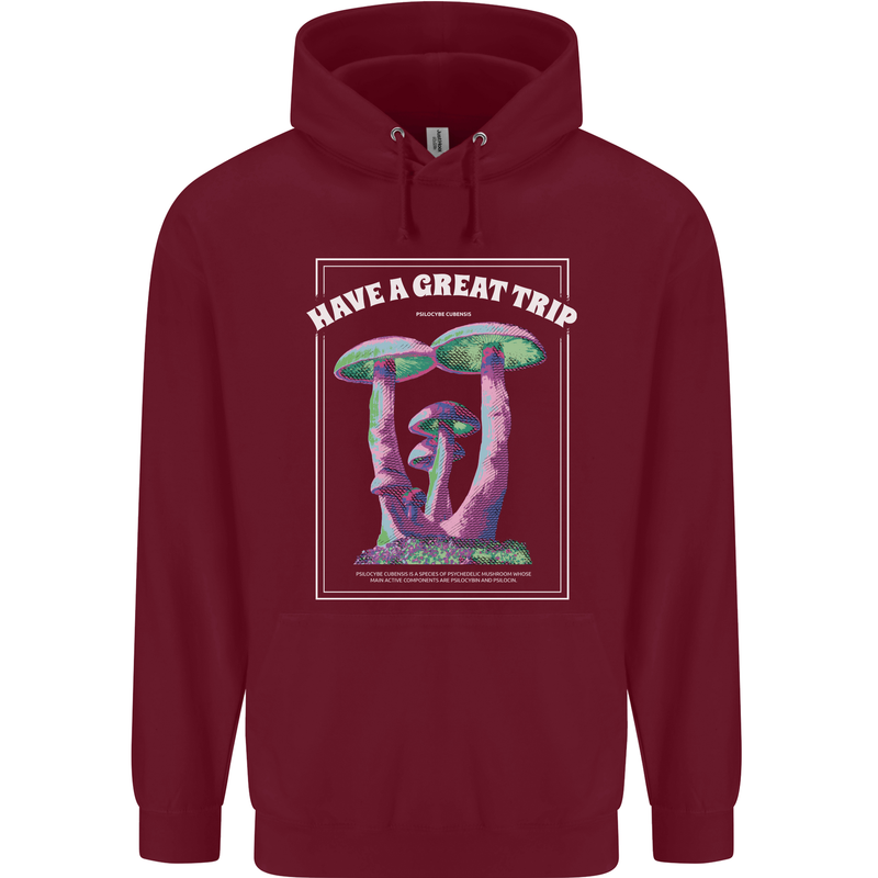 Have a Great Trip Magic Mushrooms LSD Hippy Mens 80% Cotton Hoodie Maroon