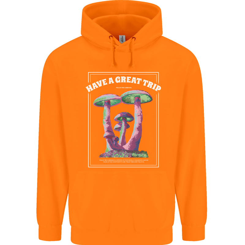Have a Great Trip Magic Mushrooms LSD Hippy Mens 80% Cotton Hoodie Orange