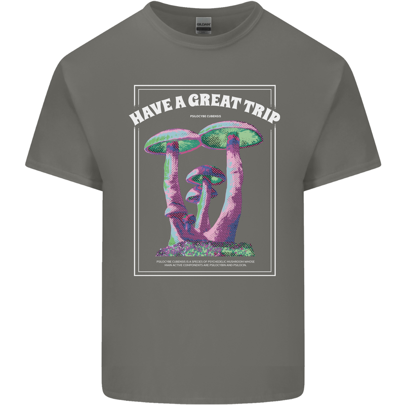 Have a Great Trip Magic Mushrooms LSD Hippy Mens Cotton T-Shirt Tee Top Charcoal