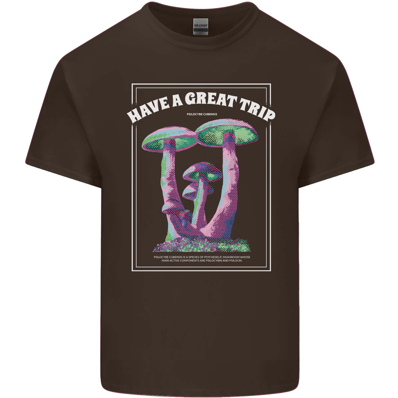 Have a Great Trip Magic Mushrooms LSD Hippy Mens Cotton T-Shirt Tee Top Dark Chocolate