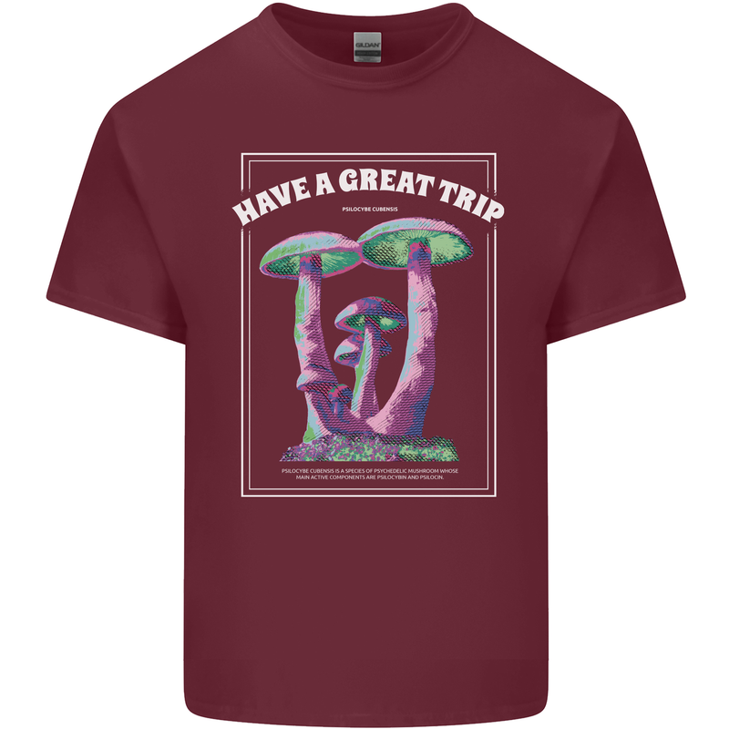Have a Great Trip Magic Mushrooms LSD Hippy Mens Cotton T-Shirt Tee Top Maroon