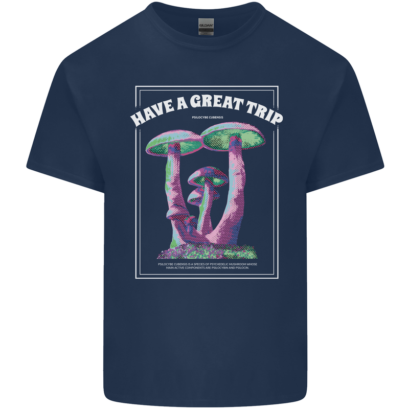 Have a Great Trip Magic Mushrooms LSD Hippy Mens Cotton T-Shirt Tee Top Navy Blue