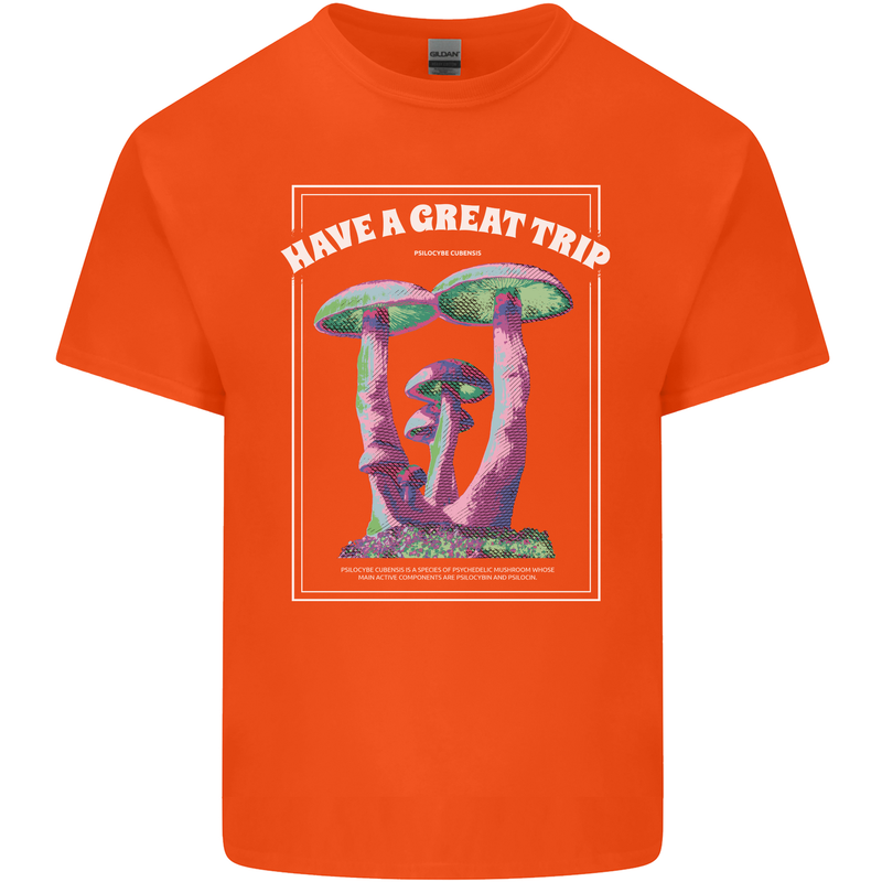 Have a Great Trip Magic Mushrooms LSD Hippy Mens Cotton T-Shirt Tee Top Orange
