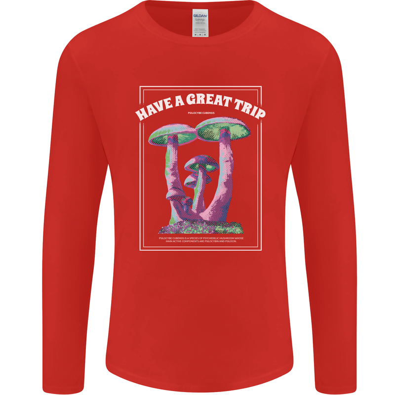 Have a Great Trip Magic Mushrooms LSD Hippy Mens Long Sleeve T-Shirt Red