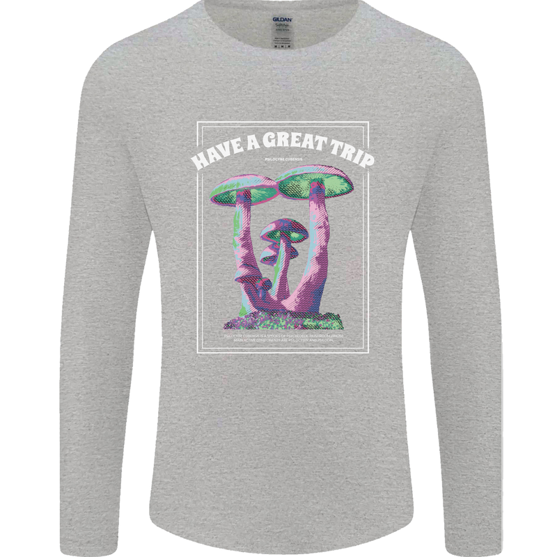 Have a Great Trip Magic Mushrooms LSD Hippy Mens Long Sleeve T-Shirt Sports Grey