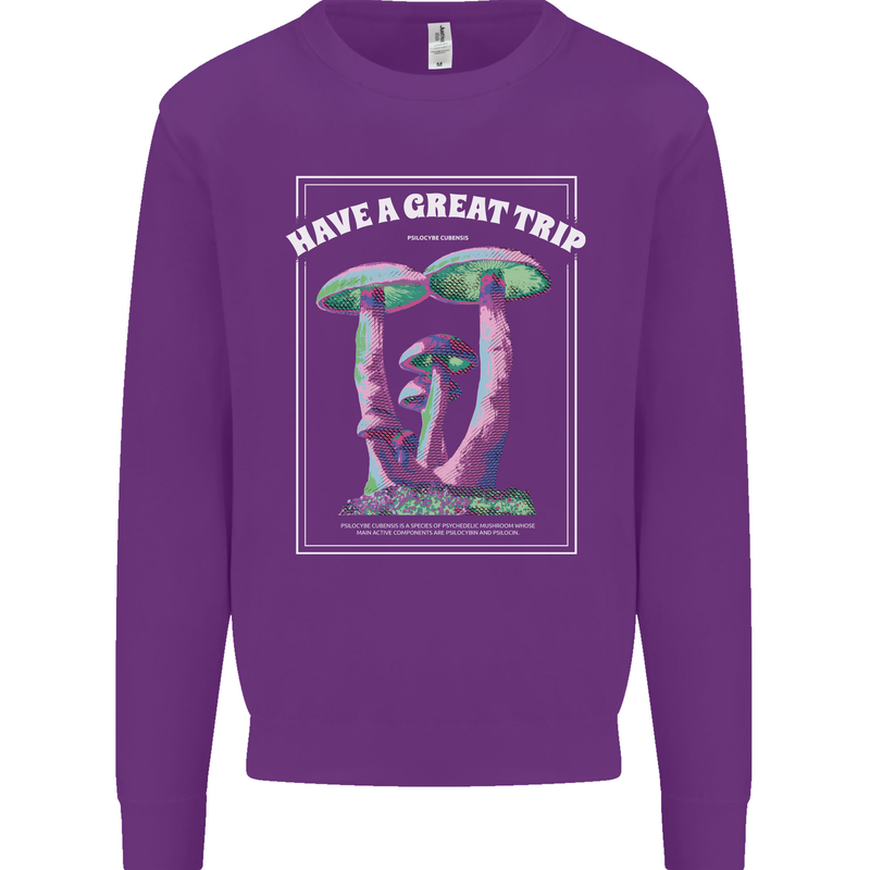 Have a Great Trip Magic Mushrooms LSD Hippy Mens Sweatshirt Jumper Purple