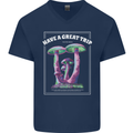 Have a Great Trip Magic Mushrooms LSD Hippy Mens V-Neck Cotton T-Shirt Navy Blue