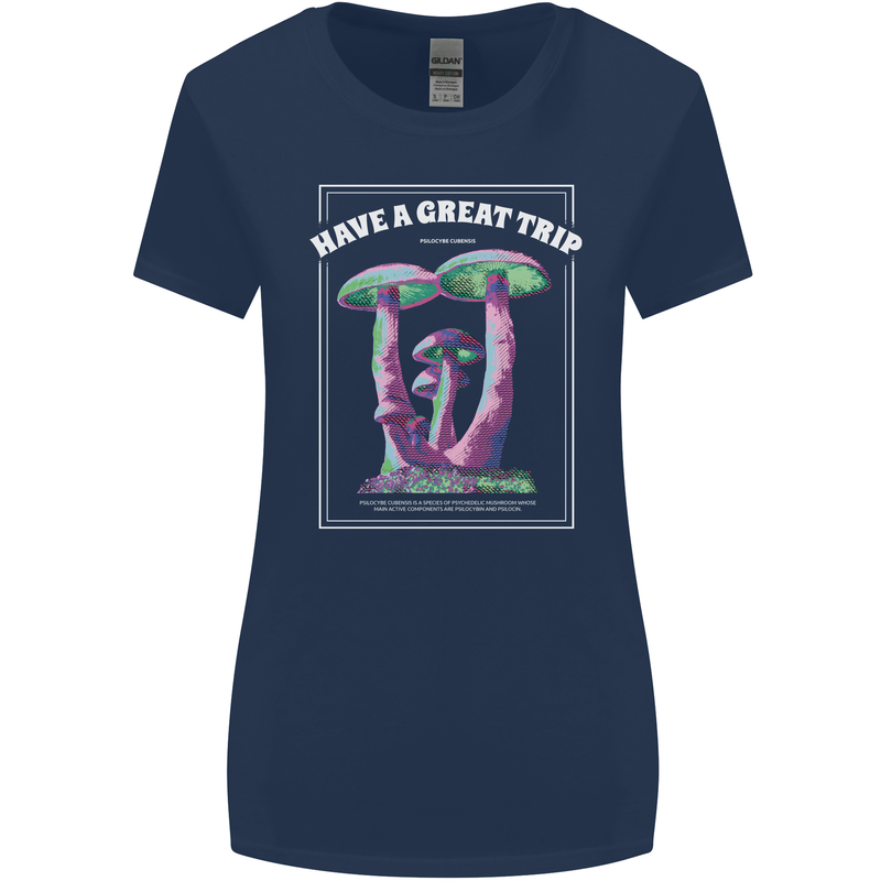 Have a Great Trip Magic Mushrooms LSD Hippy Womens Wider Cut T-Shirt Navy Blue