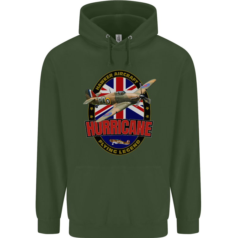 Hawker Hurricane Flying Legend Mens 80% Cotton Hoodie Forest Green