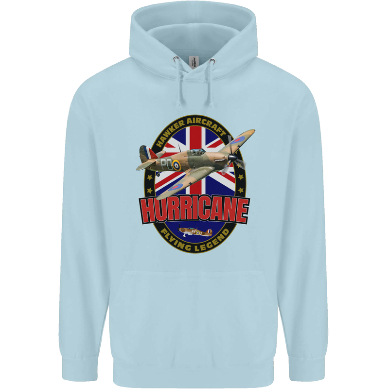 Hawker Hurricane Flying Legend Mens 80% Cotton Hoodie Light Blue