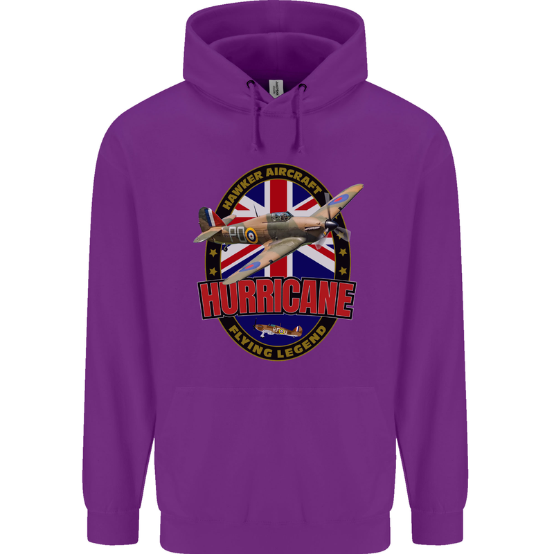 Hawker Hurricane Flying Legend Mens 80% Cotton Hoodie Purple