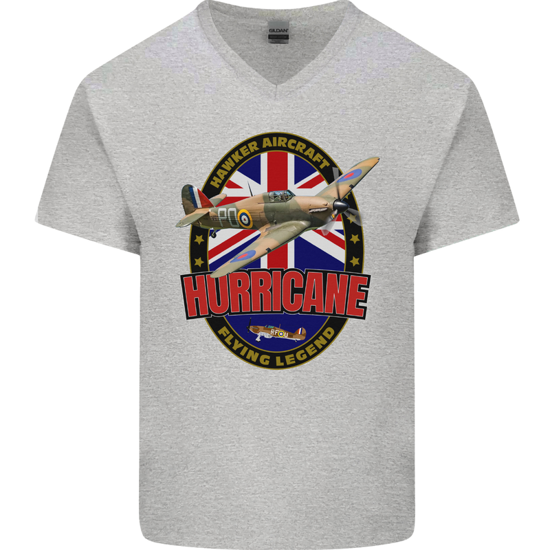 Hawker Hurricane Flying Legend Mens V-Neck Cotton T-Shirt Sports Grey