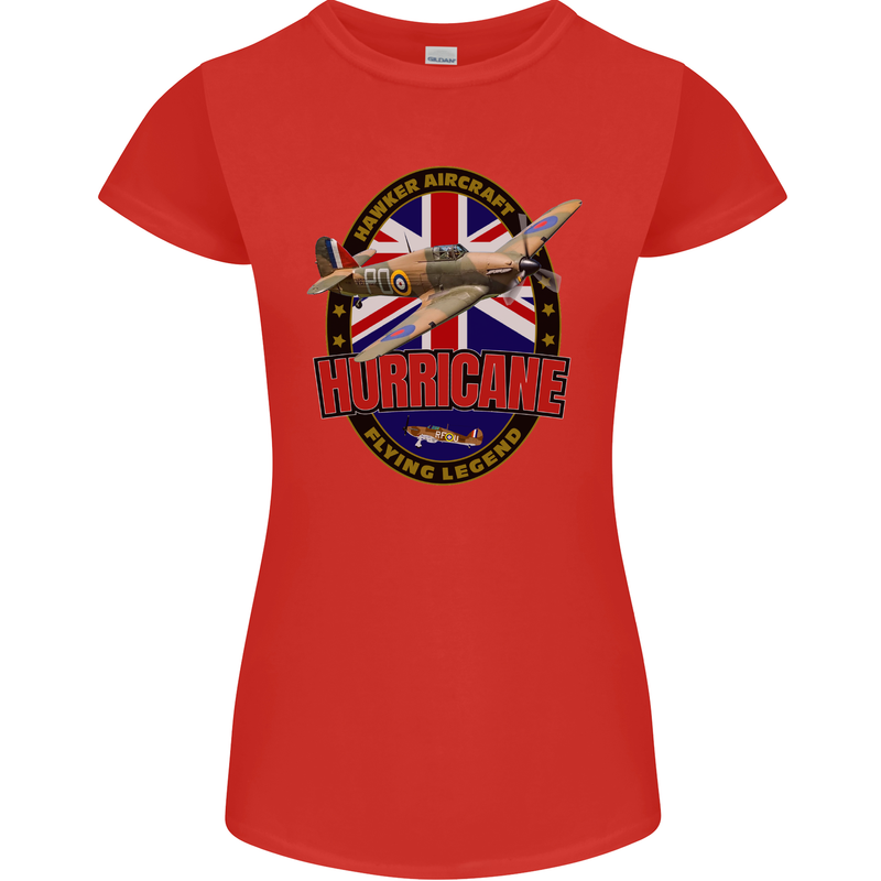 Hawker Hurricane Flying Legend Womens Petite Cut T-Shirt Red