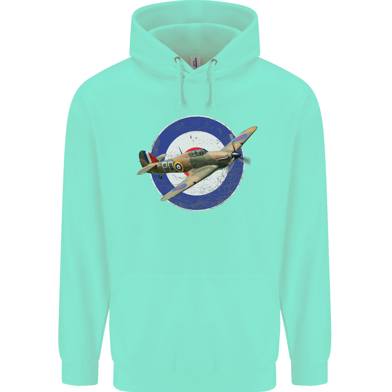 Hawker Hurricane With RAF Ensign Childrens Kids Hoodie Peppermint