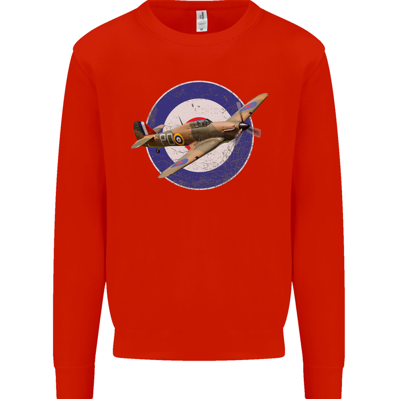 Hawker Hurricane With RAF Ensign Kids Sweatshirt Jumper Bright Red