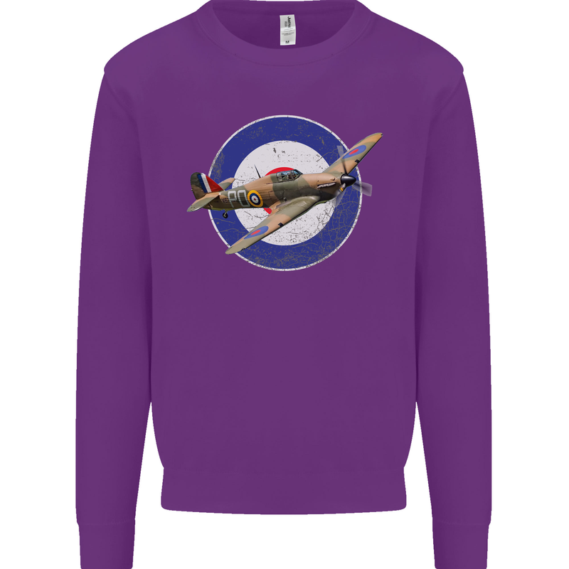 Hawker Hurricane With RAF Ensign Kids Sweatshirt Jumper Purple