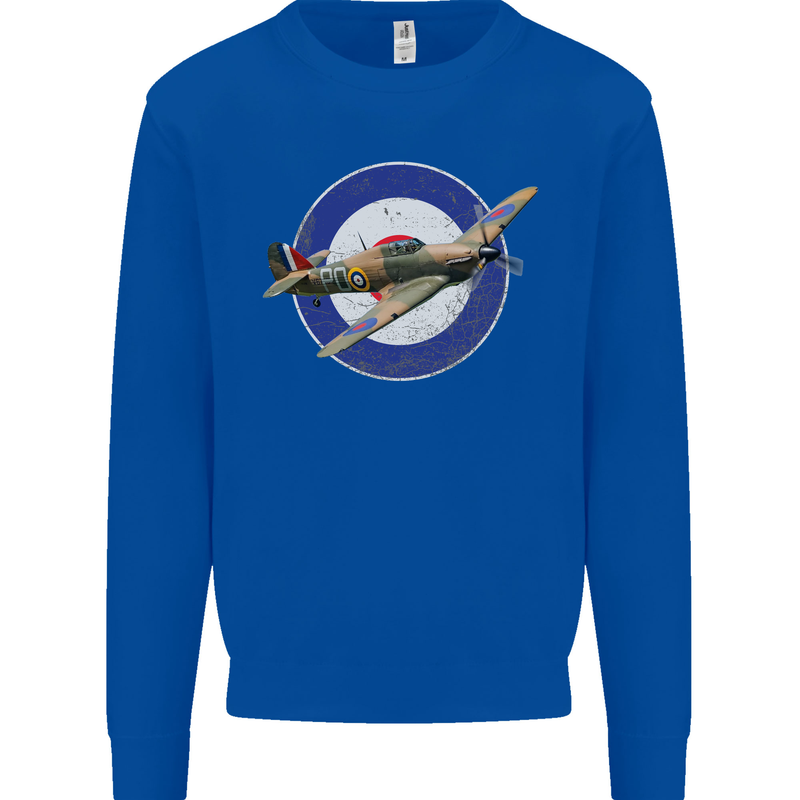 Hawker Hurricane With RAF Ensign Kids Sweatshirt Jumper Royal Blue