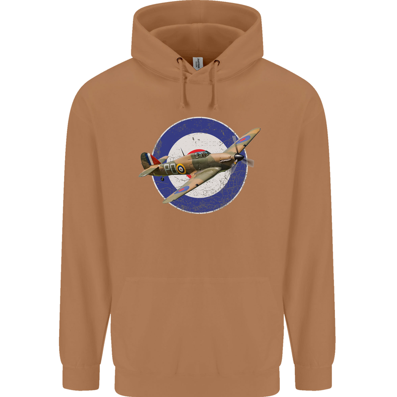 Hawker Hurricane With RAF Ensign Mens 80% Cotton Hoodie Caramel Latte