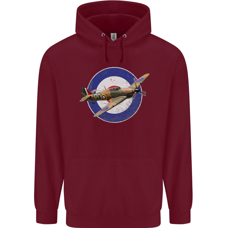 Hawker Hurricane With RAF Ensign Mens 80% Cotton Hoodie Maroon