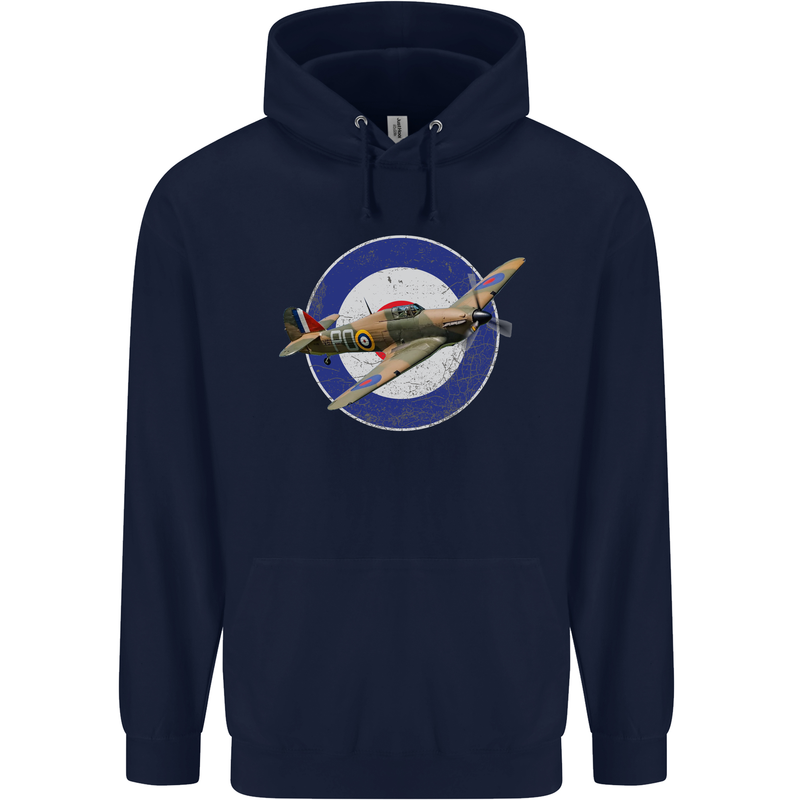 Hawker Hurricane With RAF Ensign Mens 80% Cotton Hoodie Navy Blue