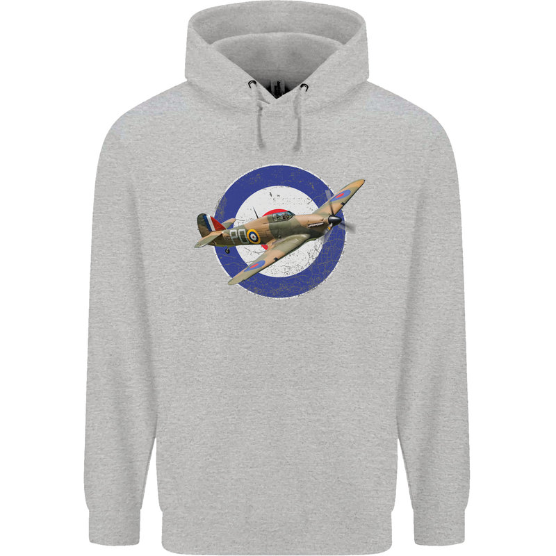Hawker Hurricane With RAF Ensign Mens 80% Cotton Hoodie Sports Grey