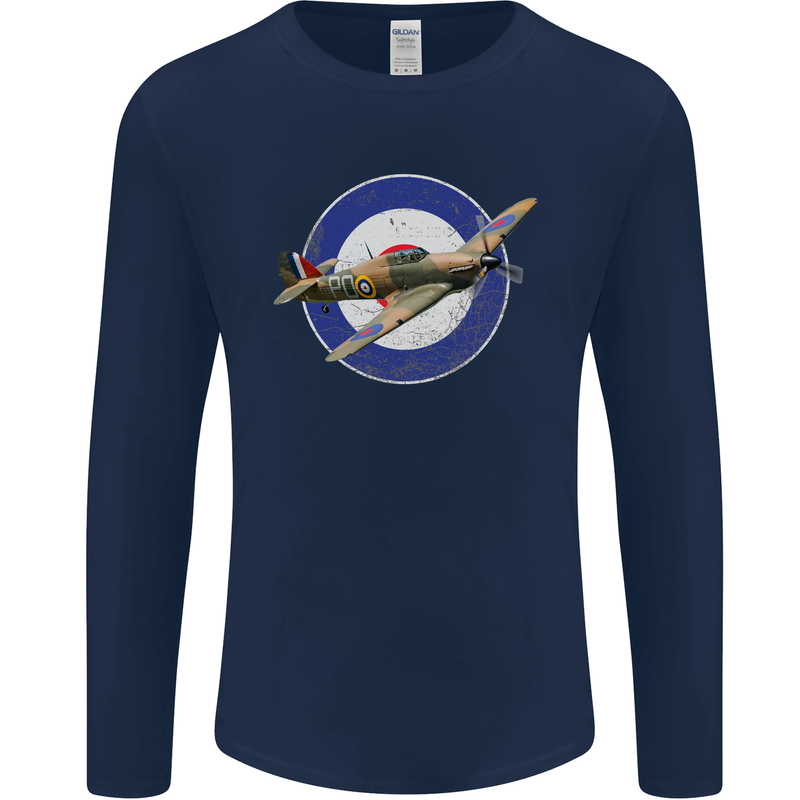 Hawker Hurricane With RAF Ensign Mens Long Sleeve T-Shirt Navy Blue