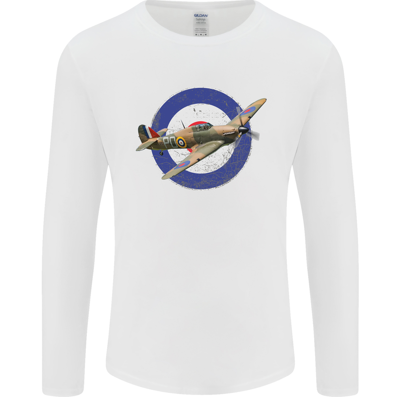 Hawker Hurricane With RAF Ensign Mens Long Sleeve T-Shirt White