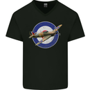 Hawker Hurricane With RAF Ensign Mens V-Neck Cotton T-Shirt Black