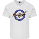 Hawker Hurricane With RAF Ensign Mens V-Neck Cotton T-Shirt White