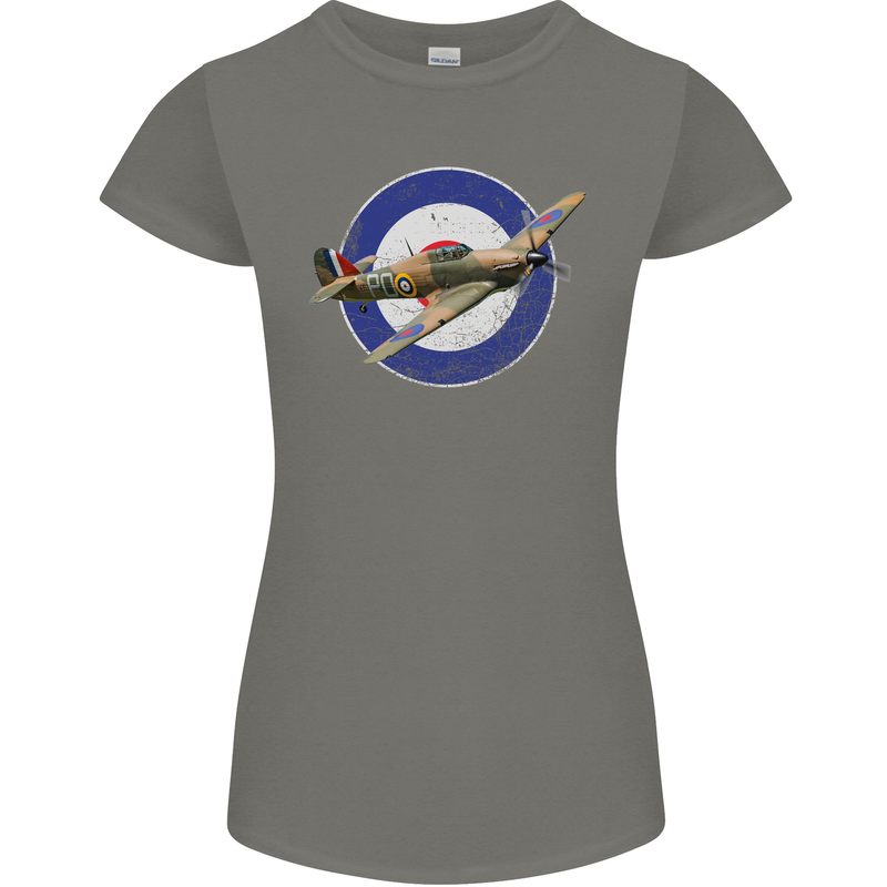 Hawker Hurricane With RAF Ensign Womens Petite Cut T-Shirt Charcoal