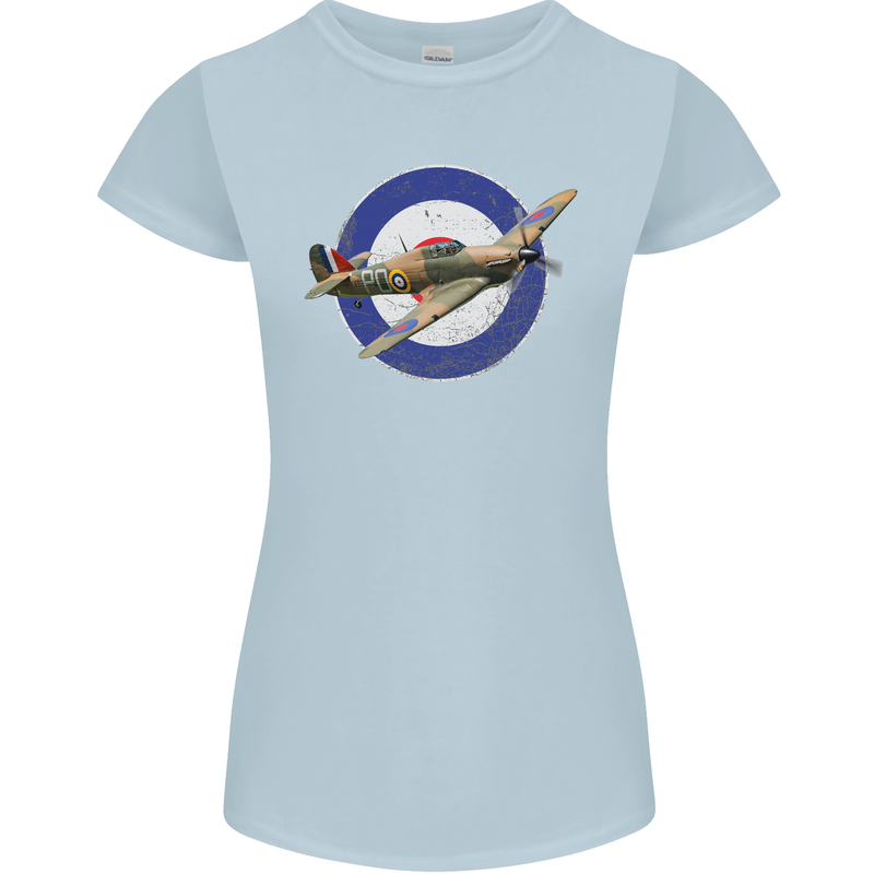 Hawker Hurricane With RAF Ensign Womens Petite Cut T-Shirt Light Blue