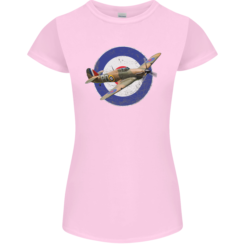 Hawker Hurricane With RAF Ensign Womens Petite Cut T-Shirt Light Pink