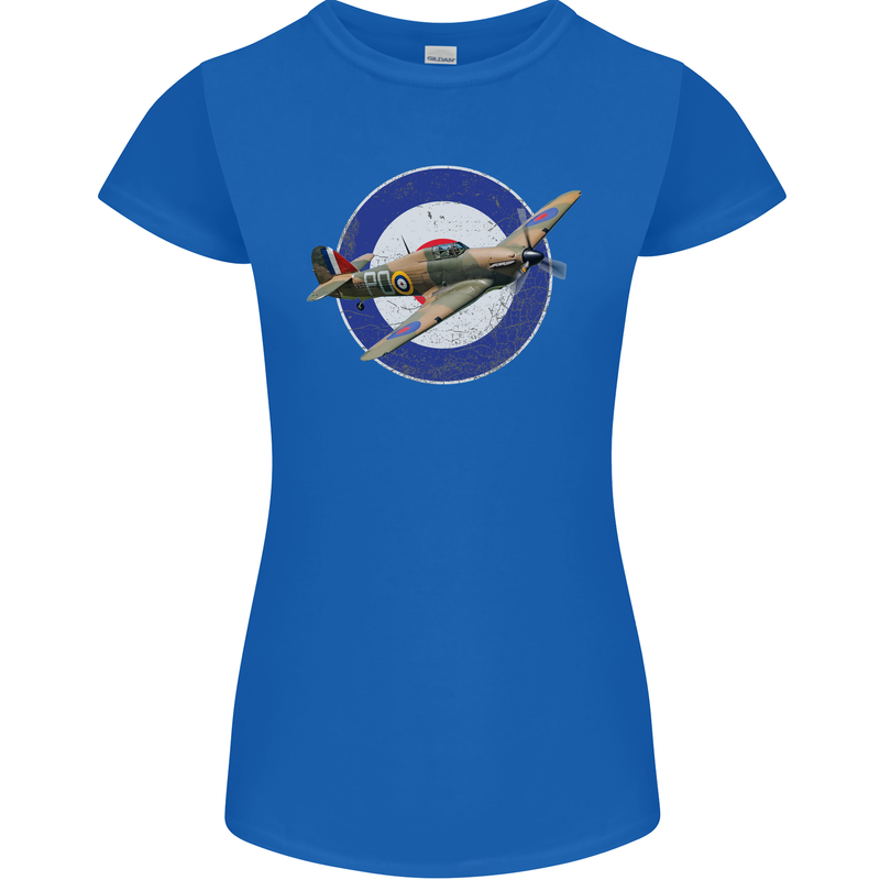 Hawker Hurricane With RAF Ensign Womens Petite Cut T-Shirt Royal Blue