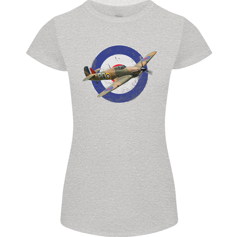 Hawker Hurricane With RAF Ensign Womens Petite Cut T-Shirt Sports Grey