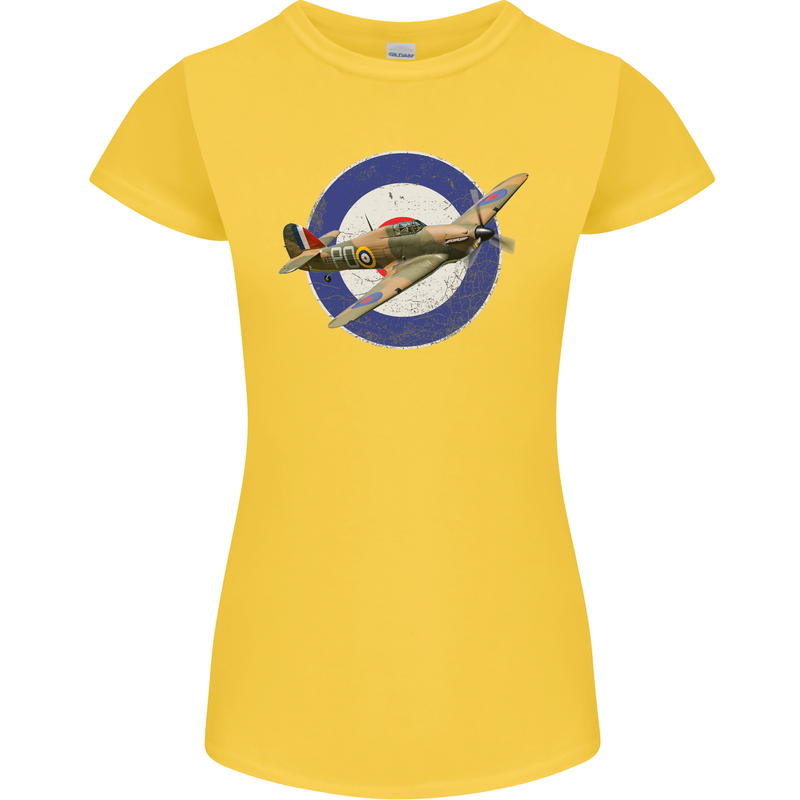 Hawker Hurricane With RAF Ensign Womens Petite Cut T-Shirt Yellow