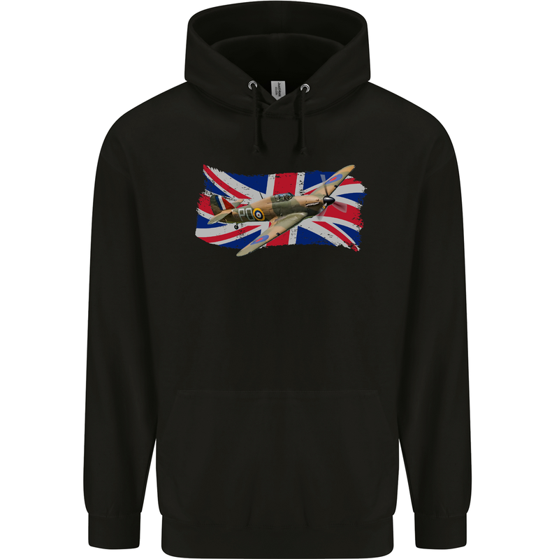 Hawker Hurricane with the Union Jack Mens 80% Cotton Hoodie Black