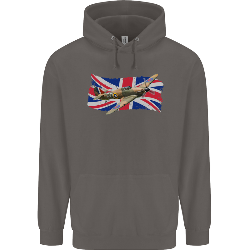 Hawker Hurricane with the Union Jack Mens 80% Cotton Hoodie Charcoal