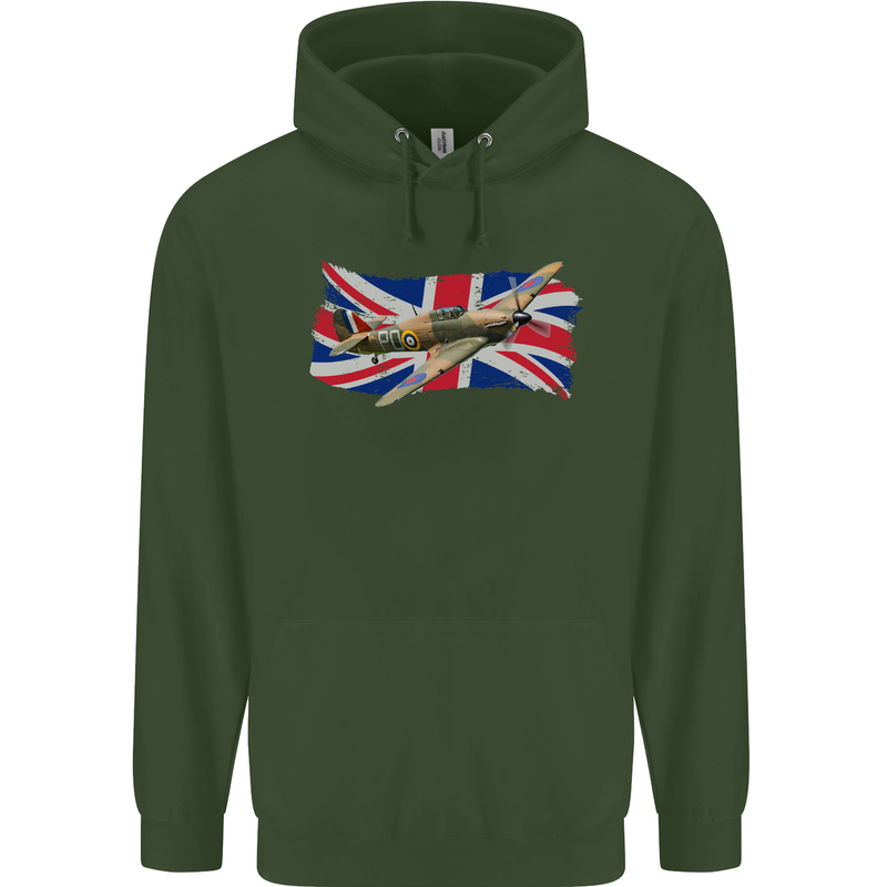 Hawker Hurricane with the Union Jack Mens 80% Cotton Hoodie Forest Green