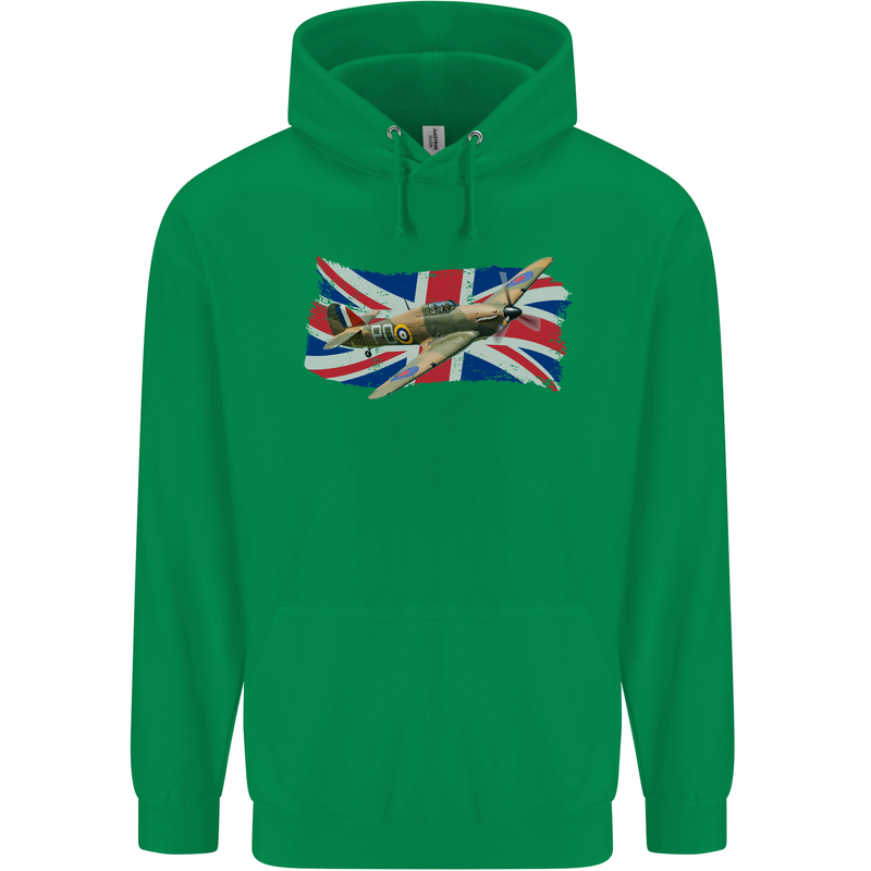 Hawker Hurricane with the Union Jack Mens 80% Cotton Hoodie Irish Green