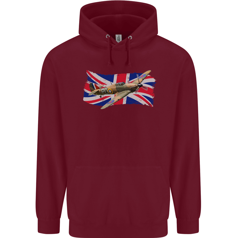 Hawker Hurricane with the Union Jack Mens 80% Cotton Hoodie Maroon